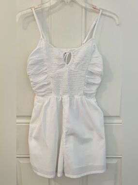 Aerie Smocked White Cotton Gauze Romper -Size XS/TP